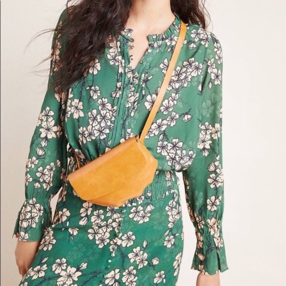 Anthropologie x Kachel Tristan Floral Smocked Blouse (Green)